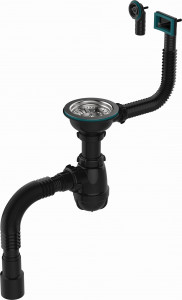 Aquant Сифон для кухни 3 1/2"х40 с метал.решет.,прямоуг/круг.перелив,г.т.40х40/50,черный,B0187-10-MR