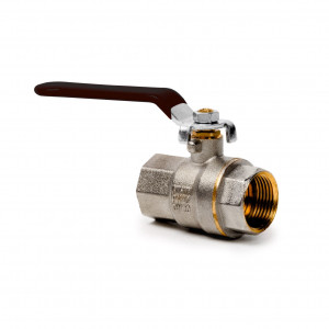 РосТурПласт Кран шаровой для воды PN40 1_1/2" (вн-вн,г/г), рычаг, латунь, никель,(еврослот), 43355